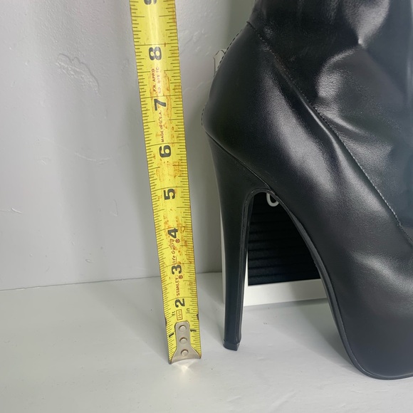 Black Faux Leather Thigh High Stiletto Boots Size 6 - Picture 13 of 14